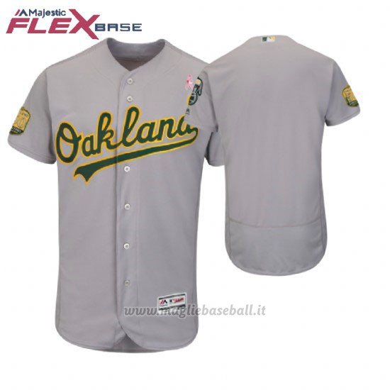 Maglia Baseball Uomo Oakland Athletics Grigio 2018 Dia de la Madre Flex Base